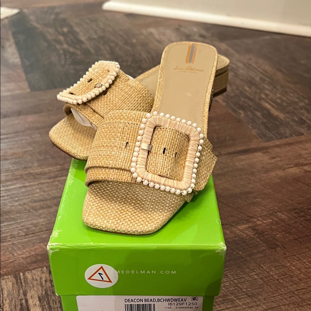 Sam Edelman Women's Beige Woven Mules